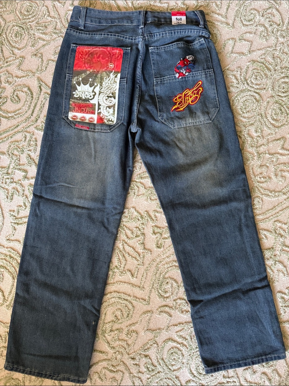 JNCO Dark Blue Wide Leg Jeans with Red Embroidered Patches